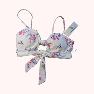 Floral Bikini Top - Double Front Tie Bow & Tie Back